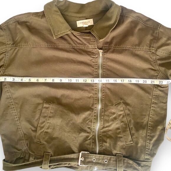 Pacsun Olive Green Zip Up Bomber Women’s Flight Jacket Asymmetrica Zipper - Picture 6 of 11